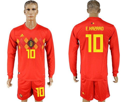 Belgium #10 E.Hazard Red Home Long Sleeves Soccer Country Jersey - Click Image to Close